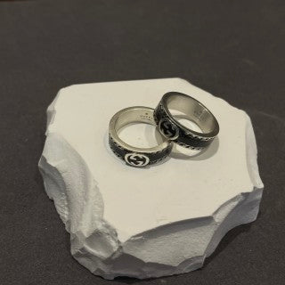 Gucci Interlocking G Black Enamel Band Ring