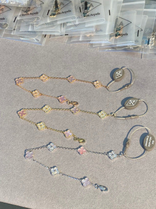 Van Cleef & Arpels Mini 6-Motif Bracelet with Pink Mother-of-Pearl and Diamonds