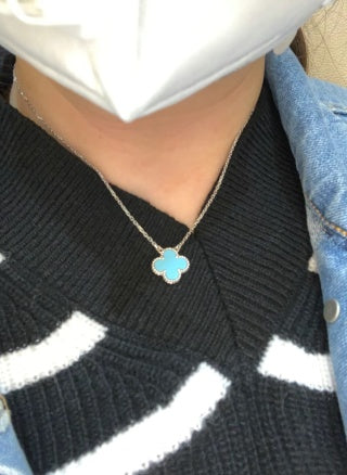 Van Cleef & Arpels Turquoise Four-Leaf Clover Necklace in White Gold