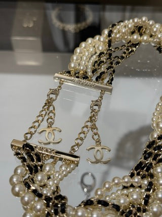 Chanel Black Lambskin and Pearl Choker