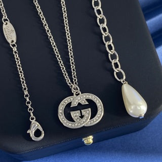Gucci Interlocking G Crystal Medallion Necklace