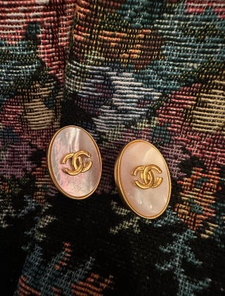 Chanel Vintage Gold-Tone Oval Clip-On Earrings with Natural Mother-of-Pearl