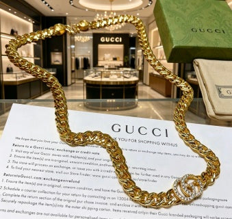 Gucci Interlocking G Crystal Double Chain Statement Necklace