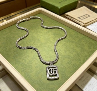 Gucci GG Monogram Shield Pendant Silver Chain Necklace